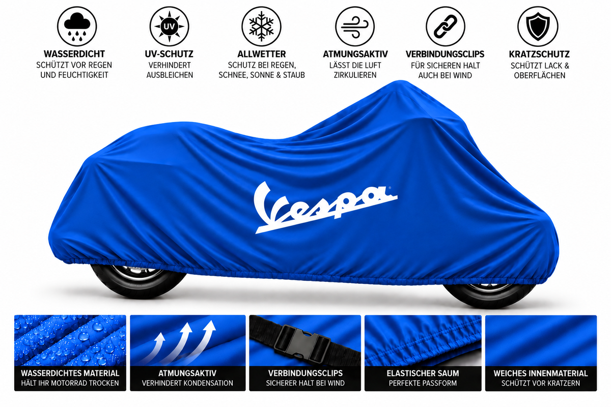 Vespa Motorrad Outdoor Schutzabdeckung Regen-, Sonne- & Staubschutz