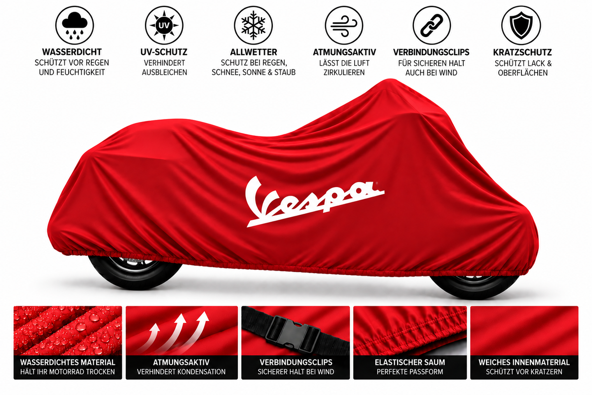 Vespa Motorrad Outdoor Schutzabdeckung Regen-, Sonne- & Staubschutz