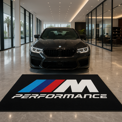 BMW Garagen Teppich 150x220 cm Luxus Auto Teppich Garage Wohnzimmer Showroom Rug