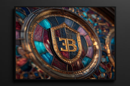 Bugatti Bild aus gehärtetem Glas 50x50 cm mit SCHWARZEM RAHMENE