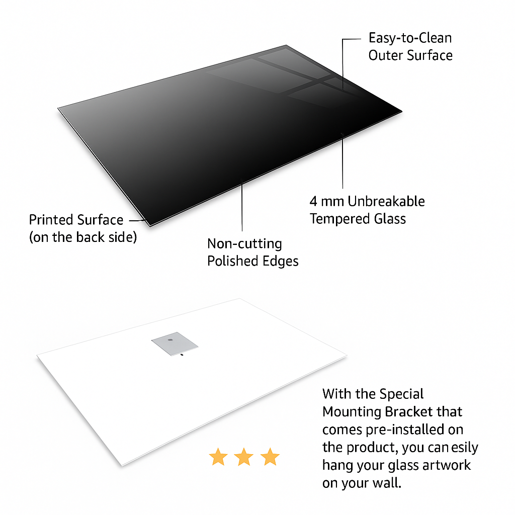 Ferrari Bild aus gehärtetem Glas 50x50 cm mit SCHWARZEM RAHMEN