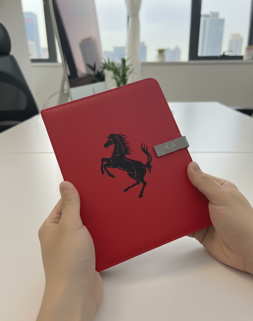 Exklusives Tagebuch Notizbuch mit Ferrari Logo Personalisierbaren Initialen