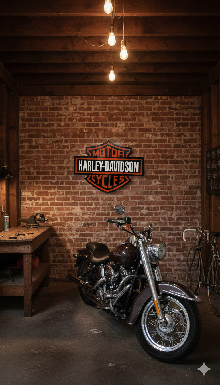 Harley Davidson Wandschild für die Garage – Premium Wanddekoration für Auto- und Motorradliebhaber