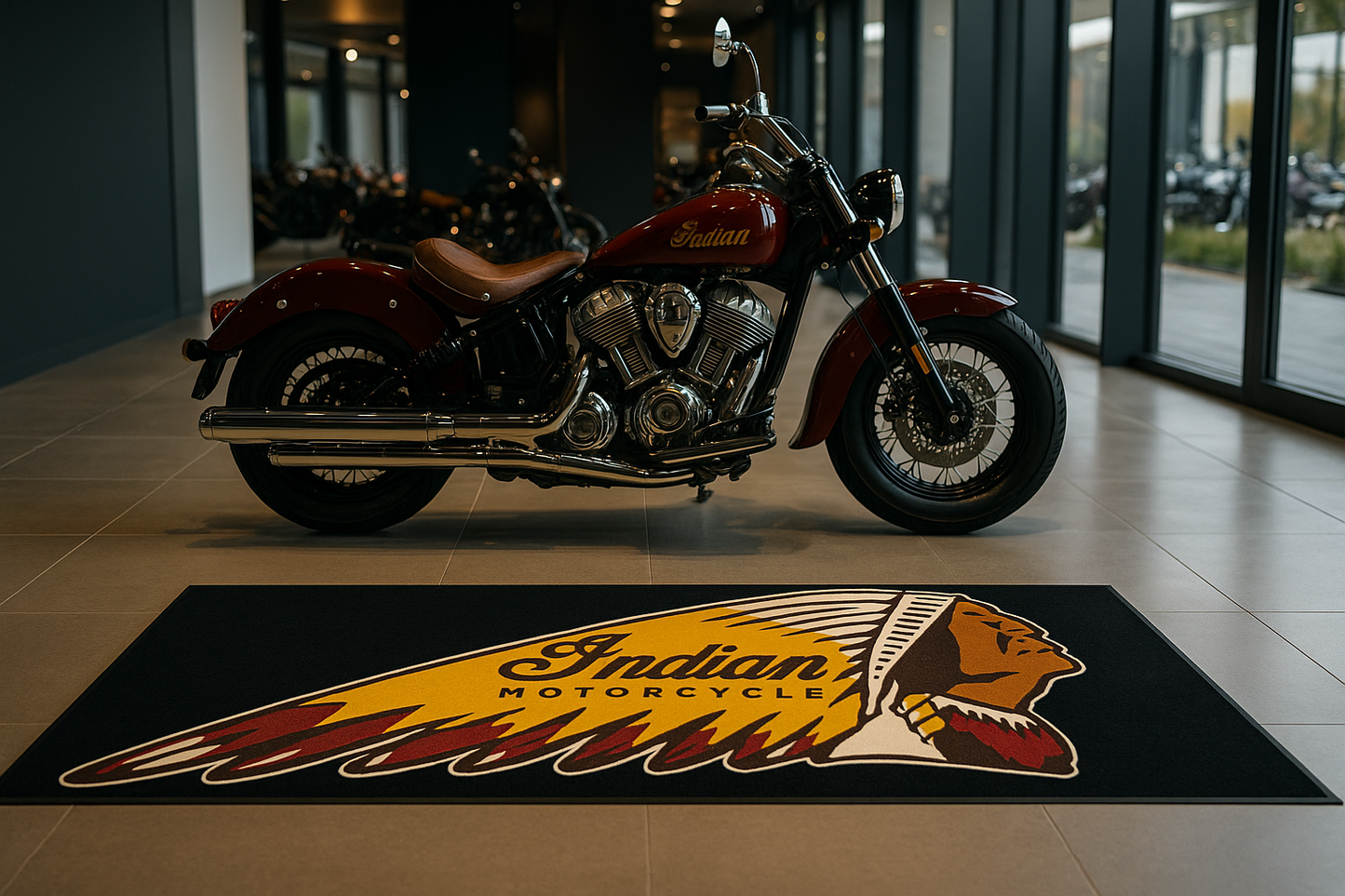 Indian Motorrad Teppich 75x220 cm Garage Teppich Motorrad Display Rug Werkstatt Dekor