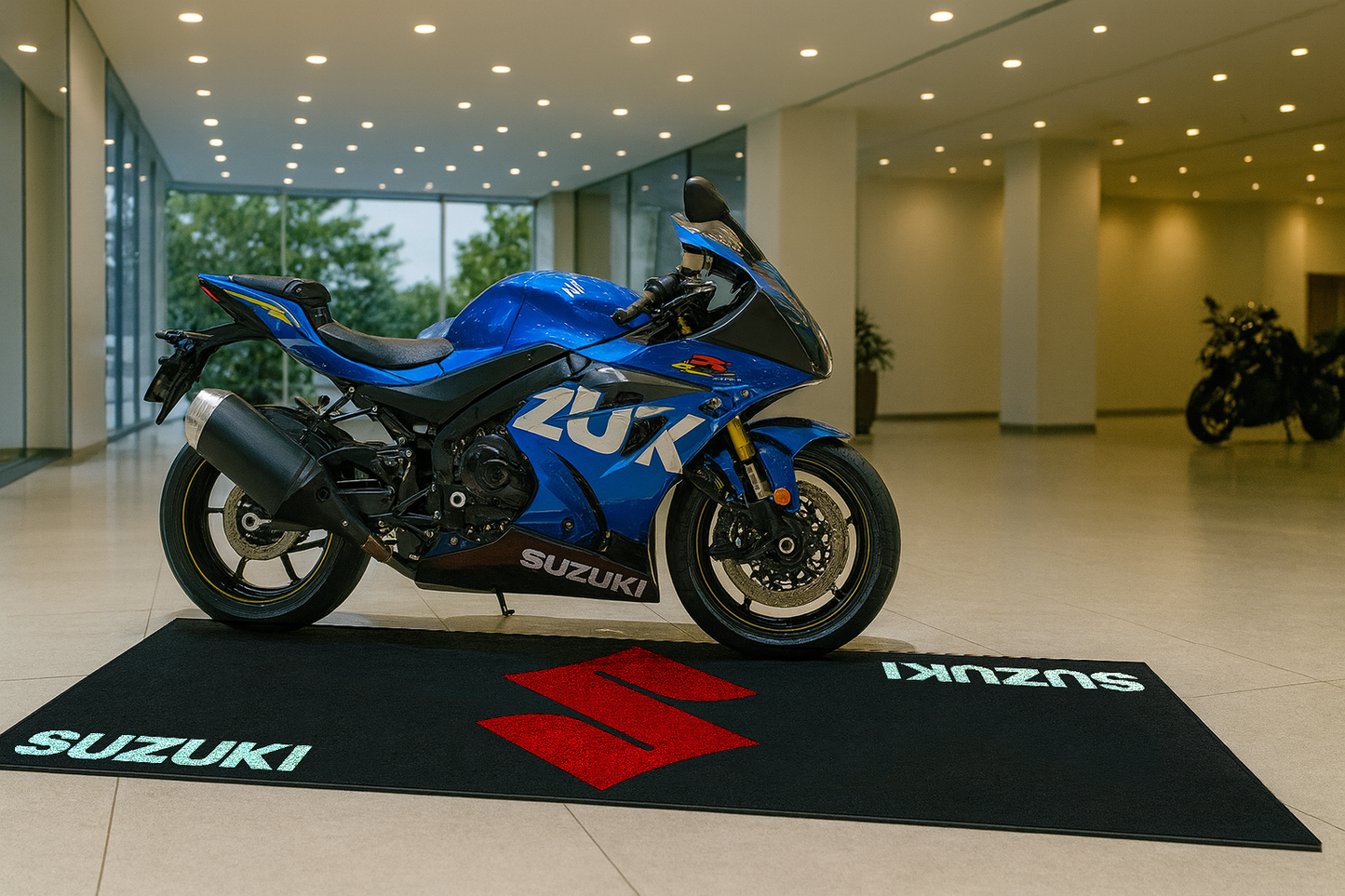 Suzuki Motorrad Teppich 75x220 cm Garage Teppich Motorrad Display Rug Werkstatt Dekor