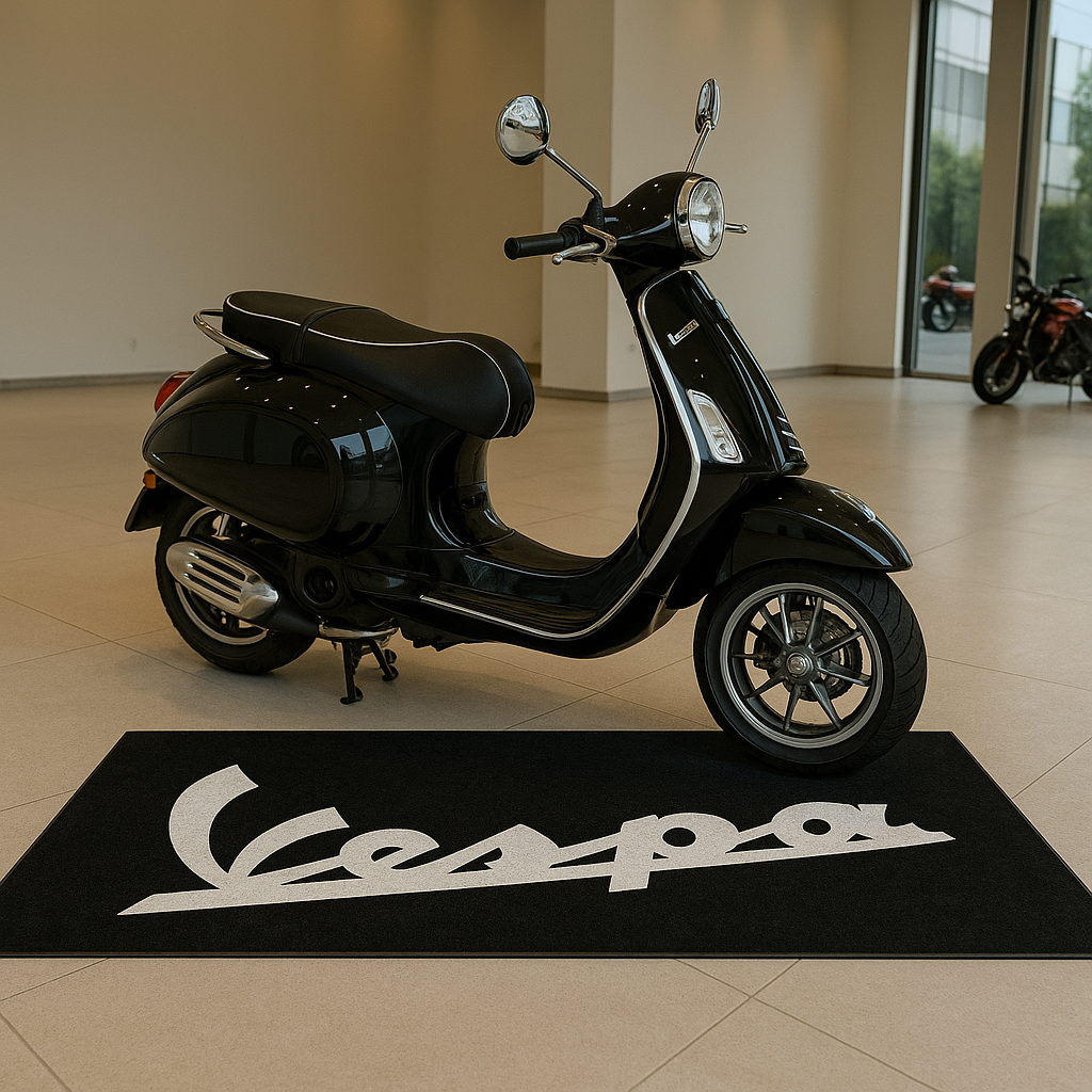 Vespa Motorrad Teppich 75x220 cm Garage Teppich Motorrad Display Rug Werkstatt Dekor