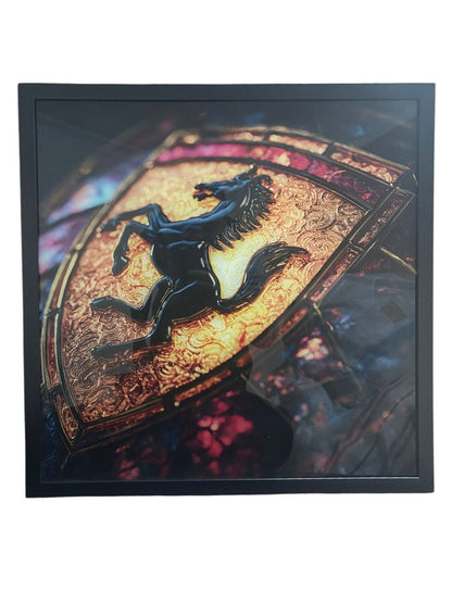 Ferrari Bild aus gehärtetem Glas 50x50 cm mit SCHWARZEM RAHMEN