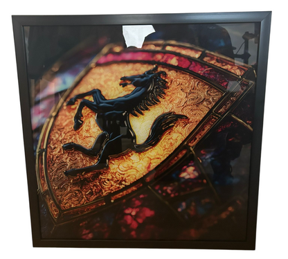 Ferrari Bild aus gehärtetem Glas 50x50 cm mit SCHWARZEM RAHMEN