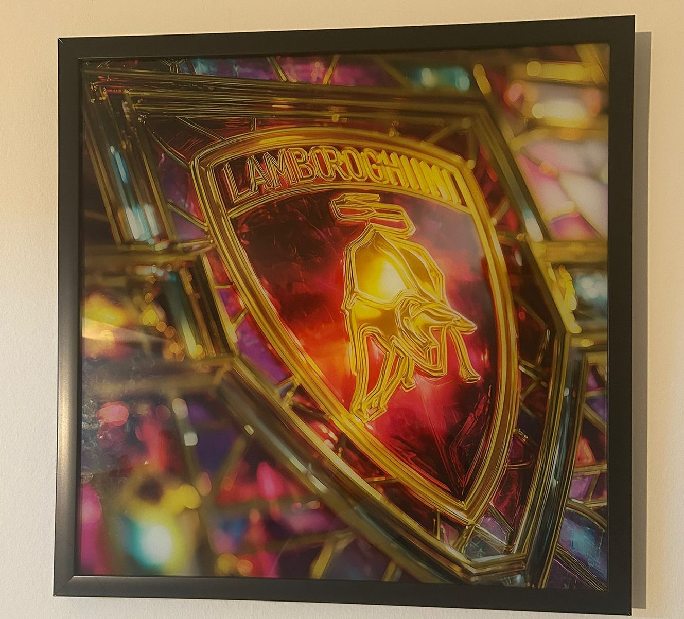 Lamborghini Bild aus gehärtetem Glas 50x50 cm mit SCHWARZEM RAHMEN