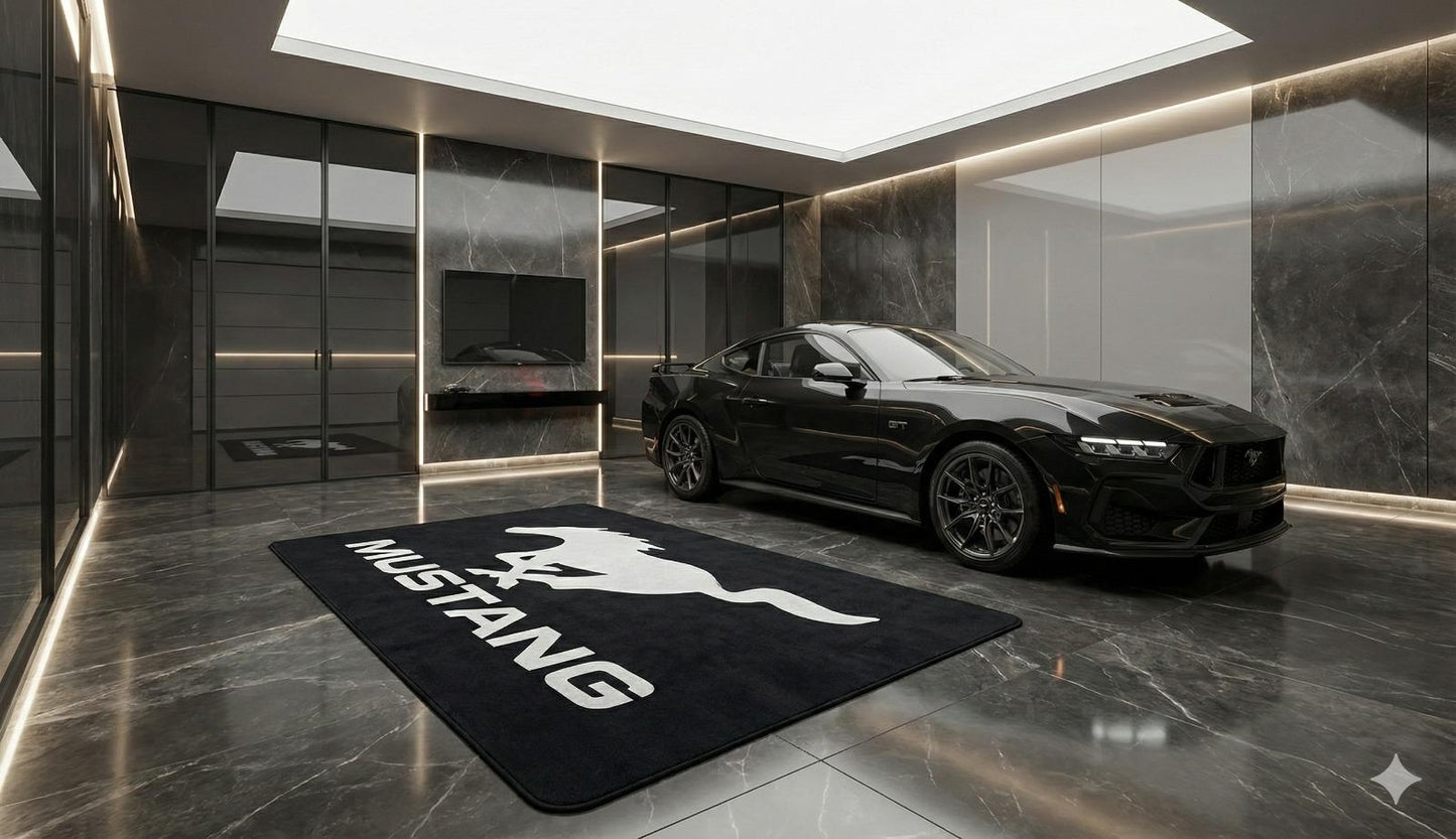 Mustang Garagen Teppich 150x220 cm Luxus Auto Teppich Garage Wohnzimmer Showroom Rug
