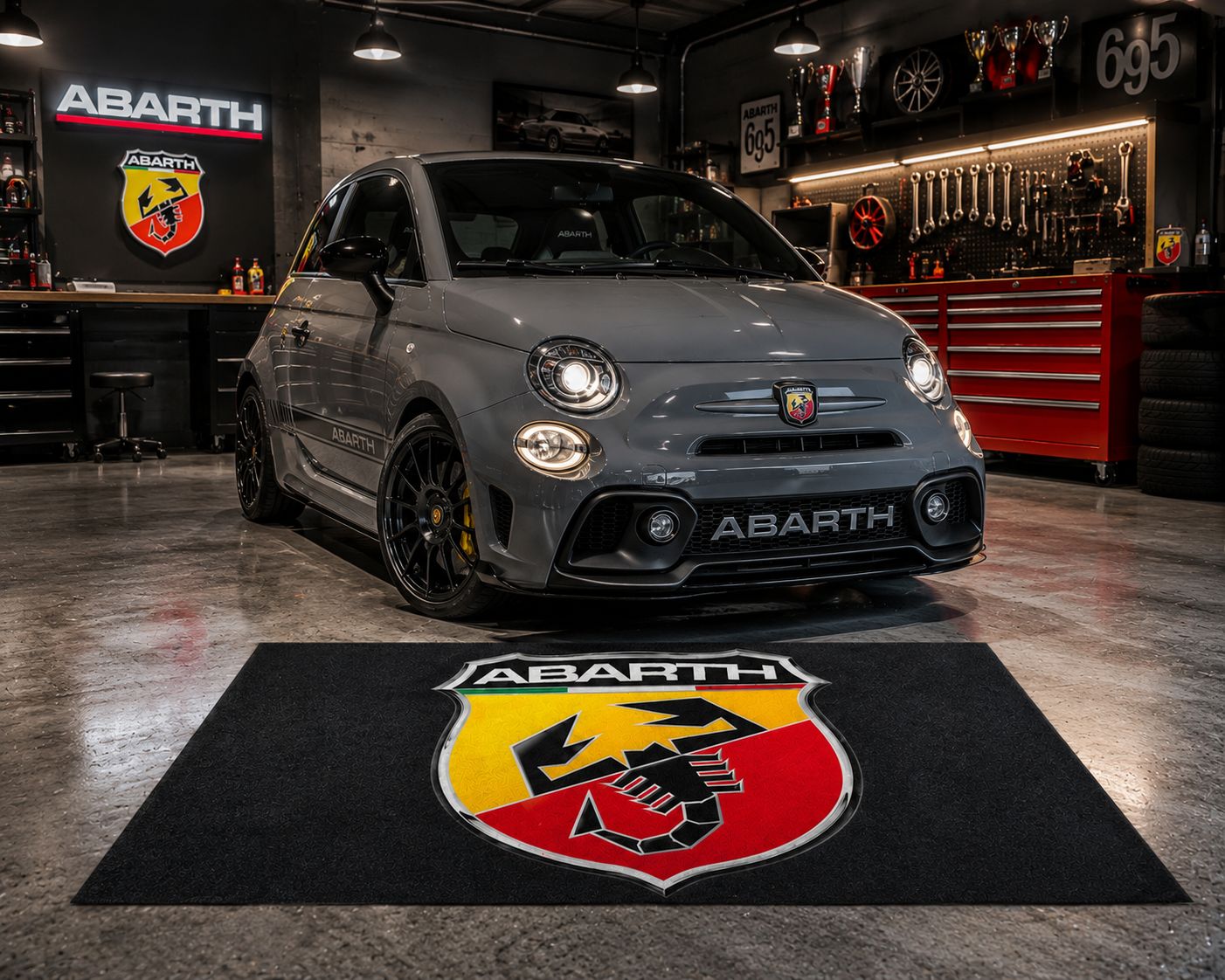 Fiat Abarth Garagen Teppich 150x220 cm Luxus Auto Teppich Garage Wohnzimmer Showroom Rug