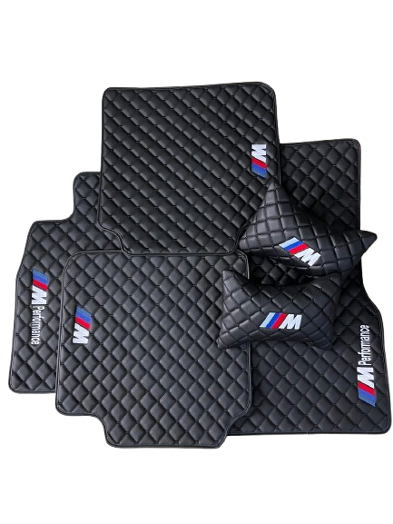 For BMW M Performance Leder Fußmatten Set Maßgeschneidert Mit 2 Kissen