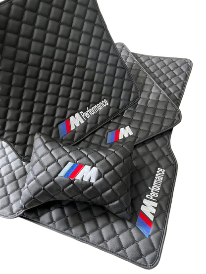 For BMW M Performance Leder Fußmatten Set Maßgeschneidert Mit 2 Kissen