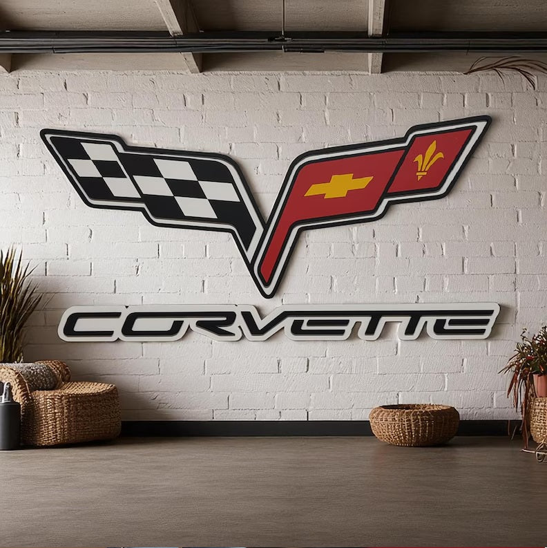 Corvette Logo Wandschild für die Garage Deko Wandkunst
