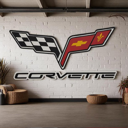 Corvette Logo Wandschild für die Garage Deko Wandkunst