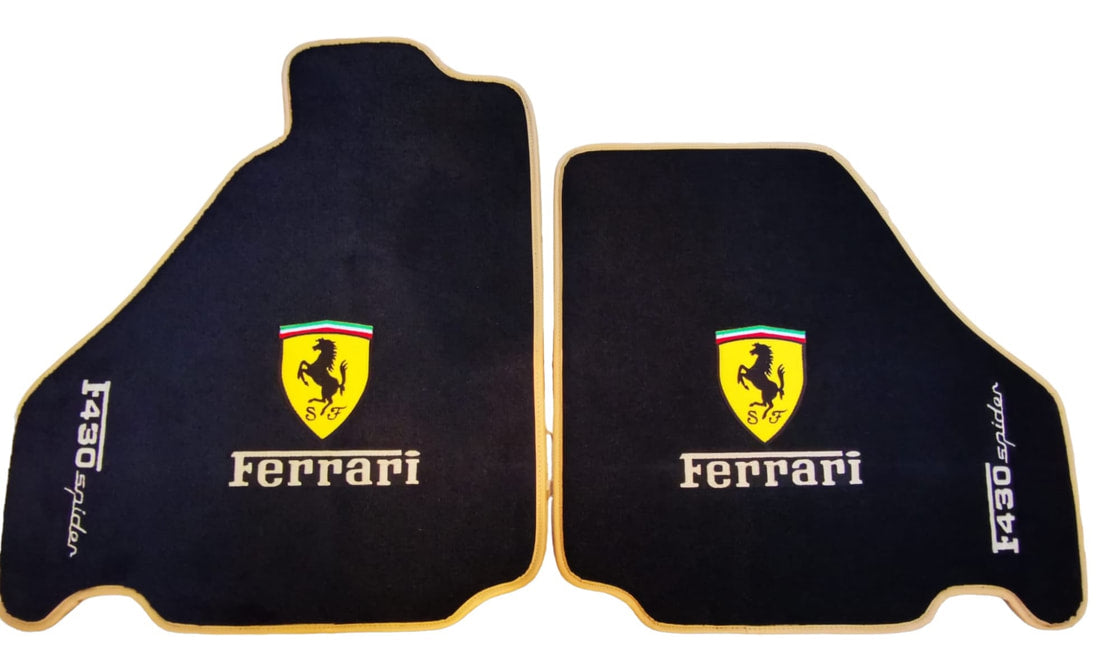 Für Ferrari Fußmatten Maßgeschneiderte Ferrari Teppichmatten aus Velours mit individueller Naht